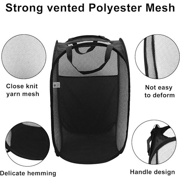 Stor Sammenleggbar Mesh Pop-Up Vaskekurv, 36x36x58cm, Sammenleggbar Vaskekurv med Håndtak for Barnerom, Studenthybel (1 Pakke)