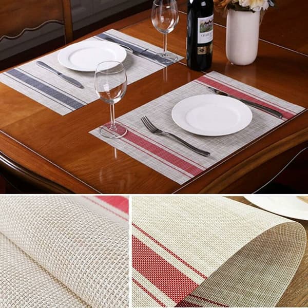 Sæt med 6 vaskbare PVC-dækkeservietter, beige+rød, 30*45cm