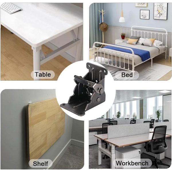 90 stk Selvlåsende Foldbare Hengsler, Foldbare Braketter, Usynlige Foldbare Hengsler, Låsende Utvidelsesbordhyllebrakett Foldbar Stålplate for Arbeidsbord