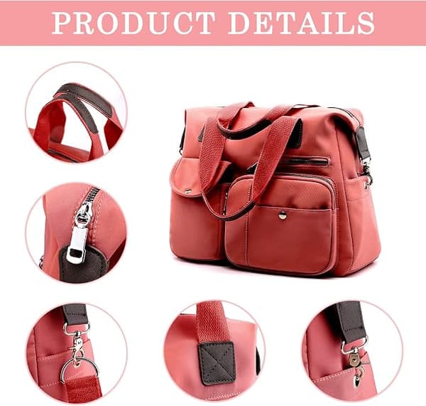 Dam Tote Bag Nylon Multi Pocket Axelväskor Laptop Arbetsväska Lärarväska och Handväskor（Orange）