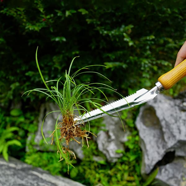 Manuell ugressfjerner, rustfritt stål ugressfjerner spade, treskaft, hageklipping