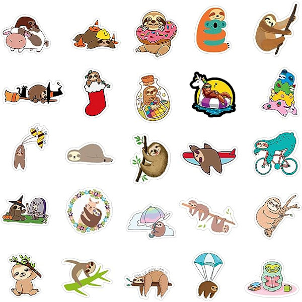 Sloth Stickers | 50 stk. | Vinyl Vandtætte Stickers til Bærbar, Skateboard, Vandflasker, Computer, Telefon, Guitar, Søde Sloth Stickers til Børn Voksne (Sloth Stickers)
