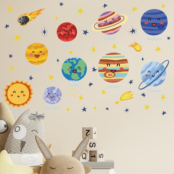 Planet Wall Sticker Solsystem Rummet Børn Wall Decal, 1 sæt