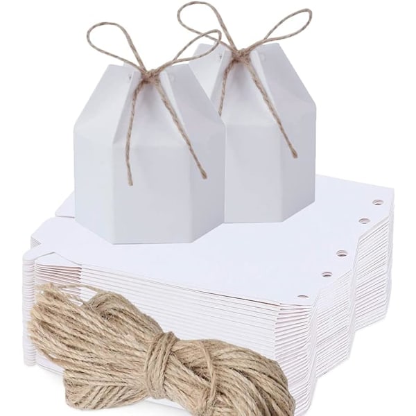 30 stycken DIY festpresentask, bröllopsgodiask, bröllopsfavörask, hexagonala kraftpappersgodiask för bröllop, födelsedagsfest (vit)