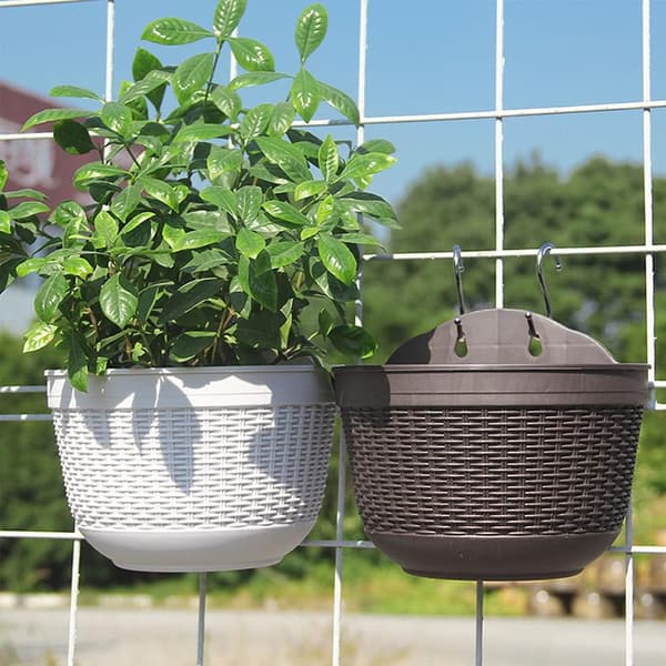 Set med 2 plastblomkrukor för balkong, staket, vägg