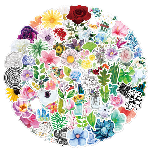 100 st söta och vackra växt- och blomsterklistermärken, vattentäta