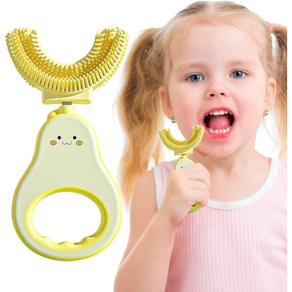 360° Soft and Safe U-Shaped Toothbrush for Kids, Cute Interesting Toothbrush for Deep Dental Cleaning for Kids 2-6 Years Old (Yellow)