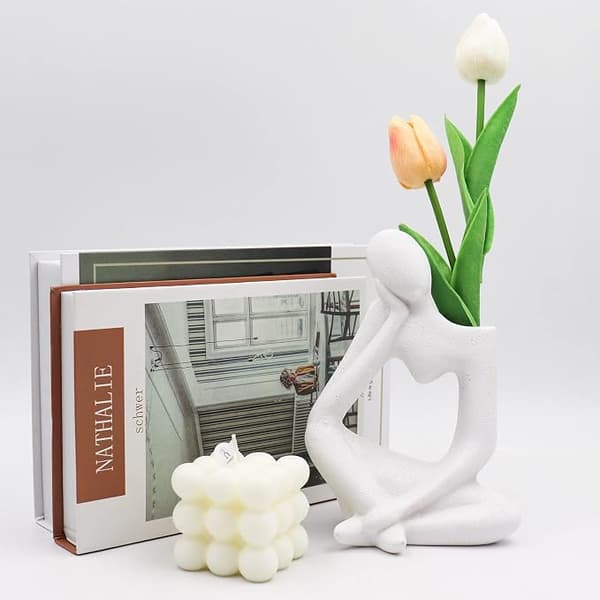 Tenkerstatue Vase for Blomster, Hjemmedekor Harpiksstatue, Moderne