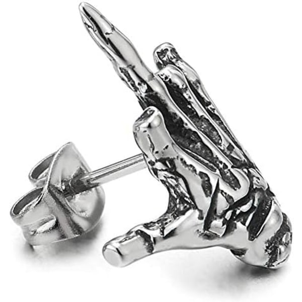 Mens Womens Stainless Steel Vintage Hand Skeleton Bone Stud Earri