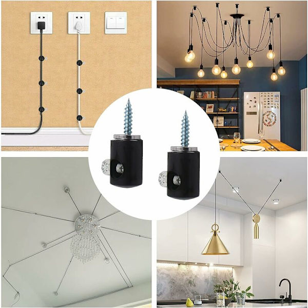 6-pak lysekronbelysningskroker, lysekronkrok, taklampe, kabel, svart