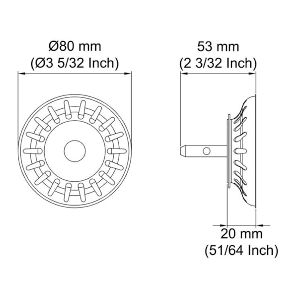 2 stk. rustfrit stålafløbsstop med si til køkken- og badeværelsesvask, diameter 80 mm