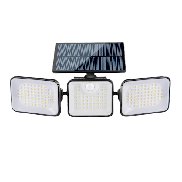 Utendørs solcellelampe bevegelsessensor, 3 hoder 180 LED utendørs solcellelys IP65 vanntett utendørs solcellebelysning 3 moduser spotlight sol LED hageproje