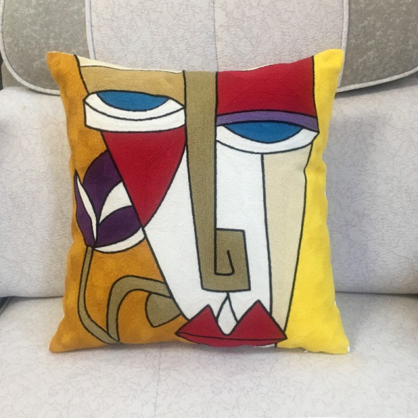 Set of 4 Picasso Cushion Cover 45x45 cm Cotton Linen Embroidered