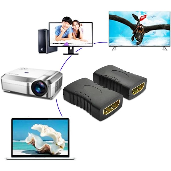 Paket HDTV-koppling, HDTV hona till hona adapter, guldpläterad HDTV-kontakt, HDTV-kabel förlängningskontakt omvandlare stöd, svart