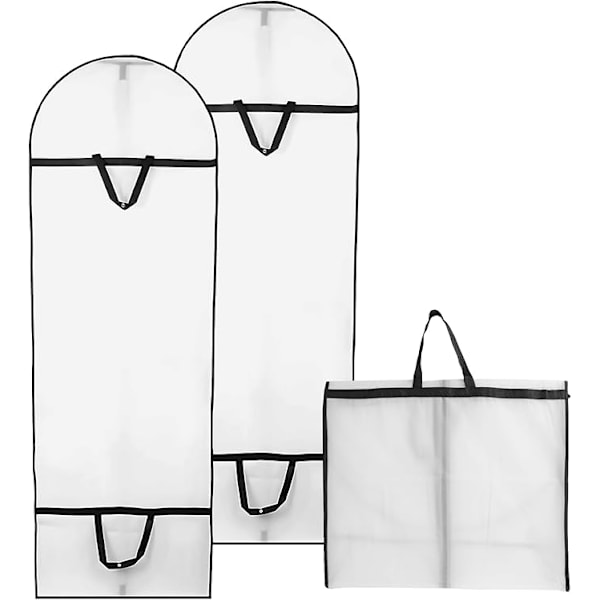 2 STK Foldbar Støvbeskyttelse 180*60cm, Åndbare Støvtætte Tøjbetræk til Lange Aftenkjoler Brudesuiter (Hvid)