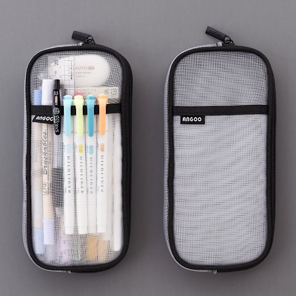 Rutnät Mesh Pennfodral med blixtlås Genomskinlig Makeup Färgpåse Kosmetisk Väska Multifunktionell Reseskola Tonårsflickor Transparent Stationär Väska Kontor