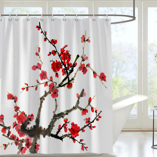 Cherry Blossom Duschdraperi Röd 180 x 180 cm Baddraperi Polye