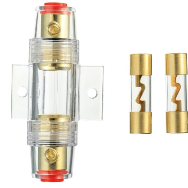 1 gullforgylt AGU-sikringholder og 2 gullforgylte AGU-glasssikringer 60A