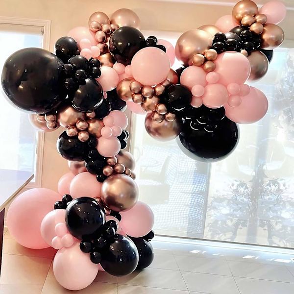 143 stk. Rose Gold Ballonbue Guirlande Kit, Sort Pink og Rose Gold