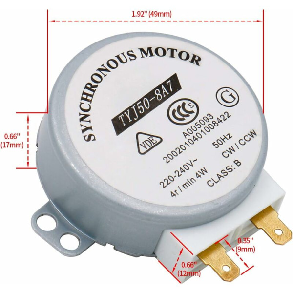 Motor TYJ50-8A7 220-240V AC 4R/Min CW/CCW 50Hz for mikrobølgeovn