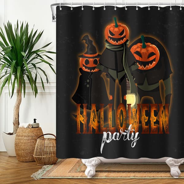 Duschdraperi med pumpa, Halloween-fest, badrumsdekoration, gardin