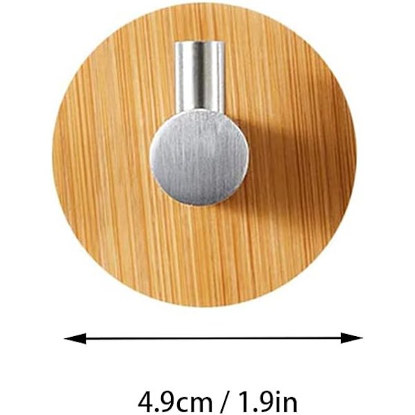 4 st bambu väggkrokar, bambu rostfritt stål krokar, bambu självhäftande krok, ingen borrning självhäftande handdukskrok för badrum, toalett, kök (silver)