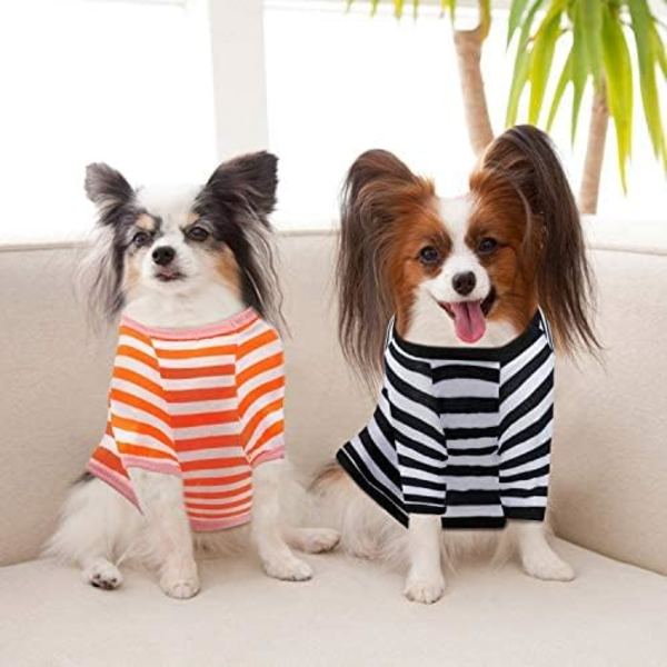 4 stykker hundetrøje lille hund stribet T-shirt kæledyrstøj hvalpesweatshirt hundetøj til små til mellemstore hunde (sort, rød, orange, blå, L)