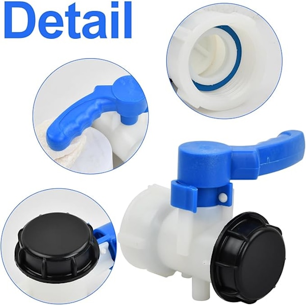 Vanne för 1000L Plasttank, DN40 (62 mm) gängad utloppsrör, Praktisk för IBC-behållare, Säker och pålitlig, Vanne för vattenbehållare