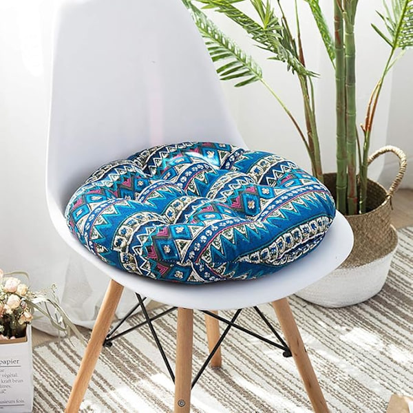 Bohemisk mjuk rund stolsdyna trädgård uteplats hem kök kontor sittdyna blå diameter 45x45cm