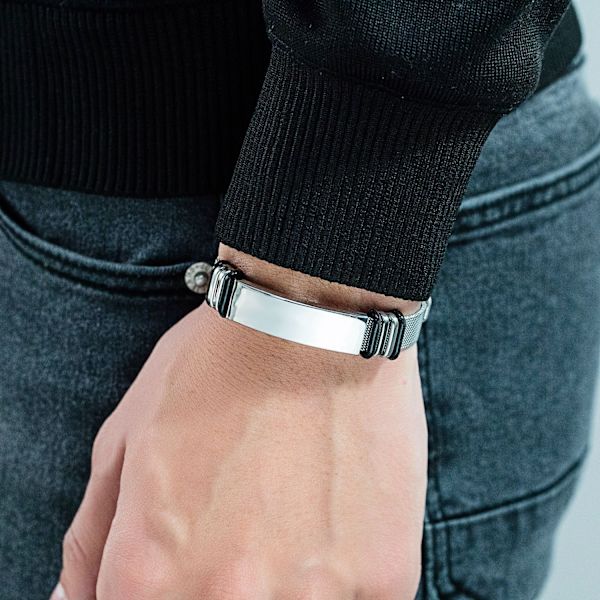 Herrearmbånd i rustfrit stål med moderigtig mesh-rem, buet armbånd