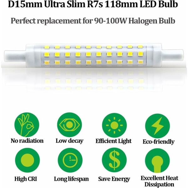 2-pack 10W R7s 118mm LED-lampa Dimbar Varmvit 3000K 100W Halogen