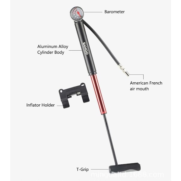 Cykelpump med tryckmätare, 80PSI AV/FV MTB luftpump Mini P