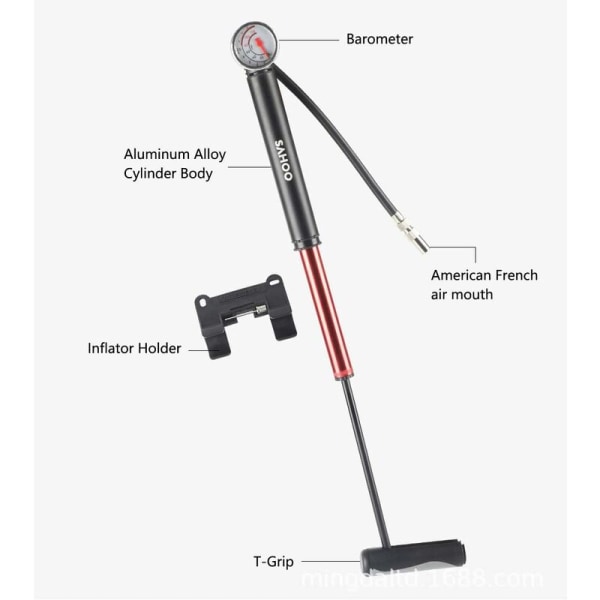Sykkelpumpe med trykkmåler, 80PSI AV/FV MTB Luftpumpe Mini P