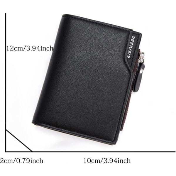 Smal plånbok för män med blixtlåsförsedd myntficka, bärbar plånbok i läder med två fack, kort plånbok, svart, 12*2*10 cm