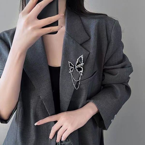 Svart fjäril strass brosch