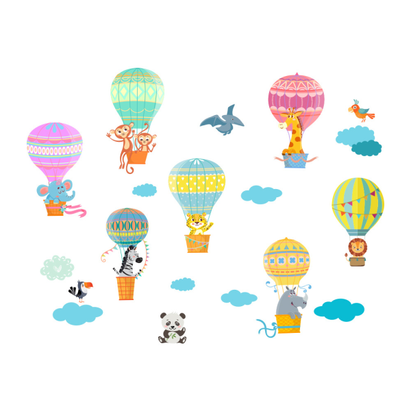 En set Djur Luftballonger Moln Fåglar Väggdekaler för