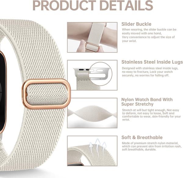Strækbar nylon solo loop-rem kompatibel med Apple Watch-remme 3