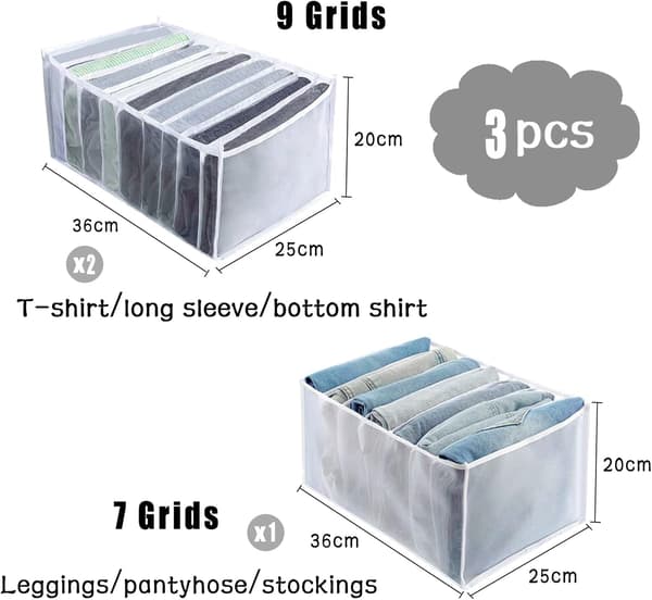 Kommode Skuffe Organizer, 4 stk Jeans Organizer Skuffe 9 Grid, 7