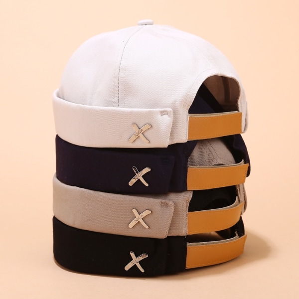 Herr Retro Brimless Hat keps Sailor Cap Beanie Rullad Manschett Justerbar