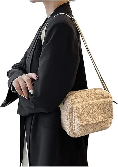 Skulderveske i lammeull for kvinner, khaki