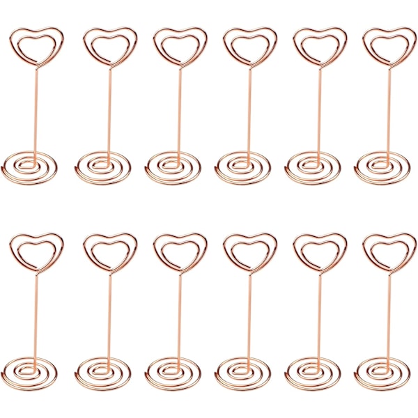 12 stk Bordnummerholdere Memo Kortklipp Hjerteformet Bordnummerholdere Klipp for Bilder, Mat, Memoer, Bryllup, Restauranter, Bursdager (Rose
