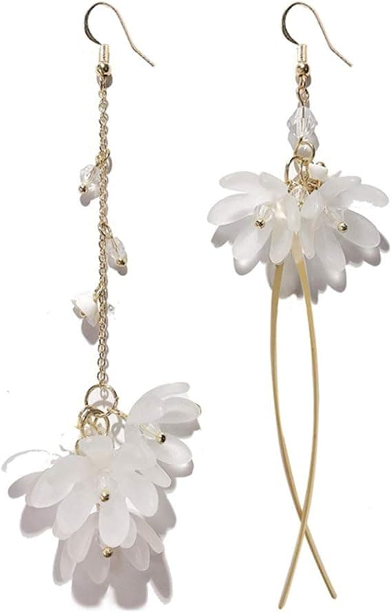 Lettvint Boho Chic Krystall Akryl Asymmetri Blomster Dråpe Øredobber Hvit Lang