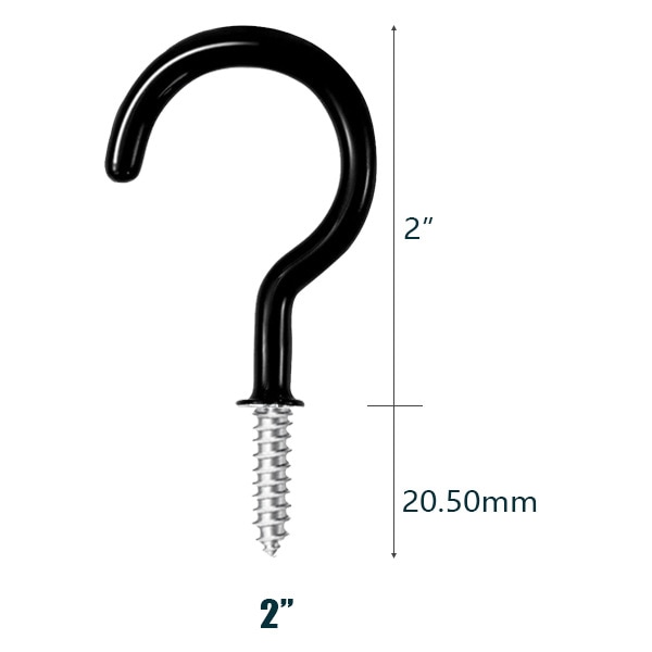 30 stk. Skrueloftkroge Hængekroge Kopper Kopper Hængekroge Plastbelægning Sort 20mm