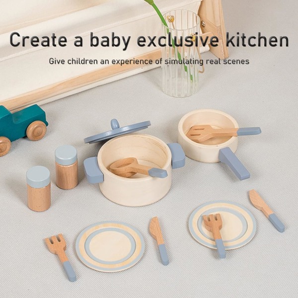 Simulering Lek Hus Barn Köksredskap Matlagning Trä Blå