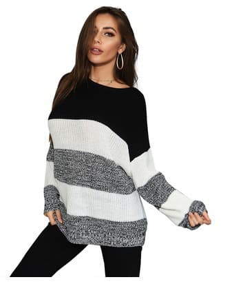 Womens Lett Pullover Casual Drop Shoulder Fargeblokk Strikket