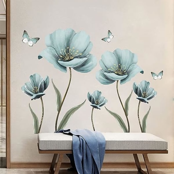 En set blomma väggdekaler Väggdekaler Blue Butterfly Wall Sti