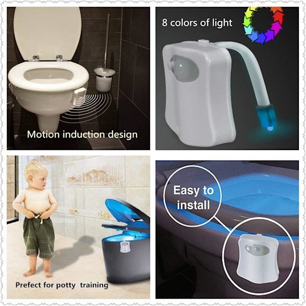 Toalett nattlys Gadget, Morsom baderomsbelysning Legg til toalettsete, LED 8 fargemoduser - Morsomme bursdagsgave-spøker