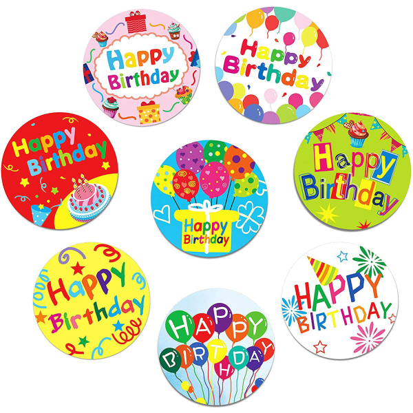 Akvarell Happy Birthday-klistremerker perforerte 200 stk per rull for barnefest des