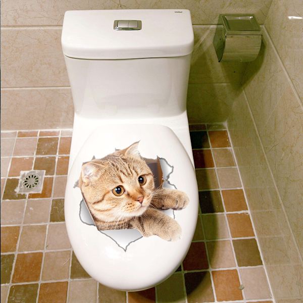 1 st katt väggdekal badrumsdekoration tecknad kattunge väggmålning DIY