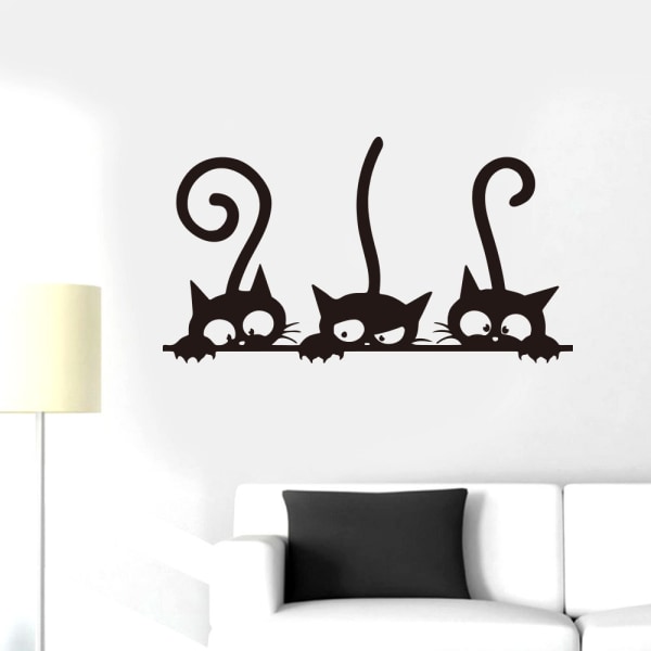 3 svarta katter vinyl väggdekal, kylskåp klistermärke, avtagbar väggdekal DIY Waterp